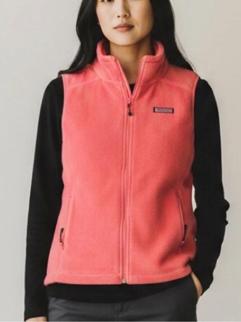 Vineyard Vines Coral Orange fleece vest full zip women’s size M zip pockets